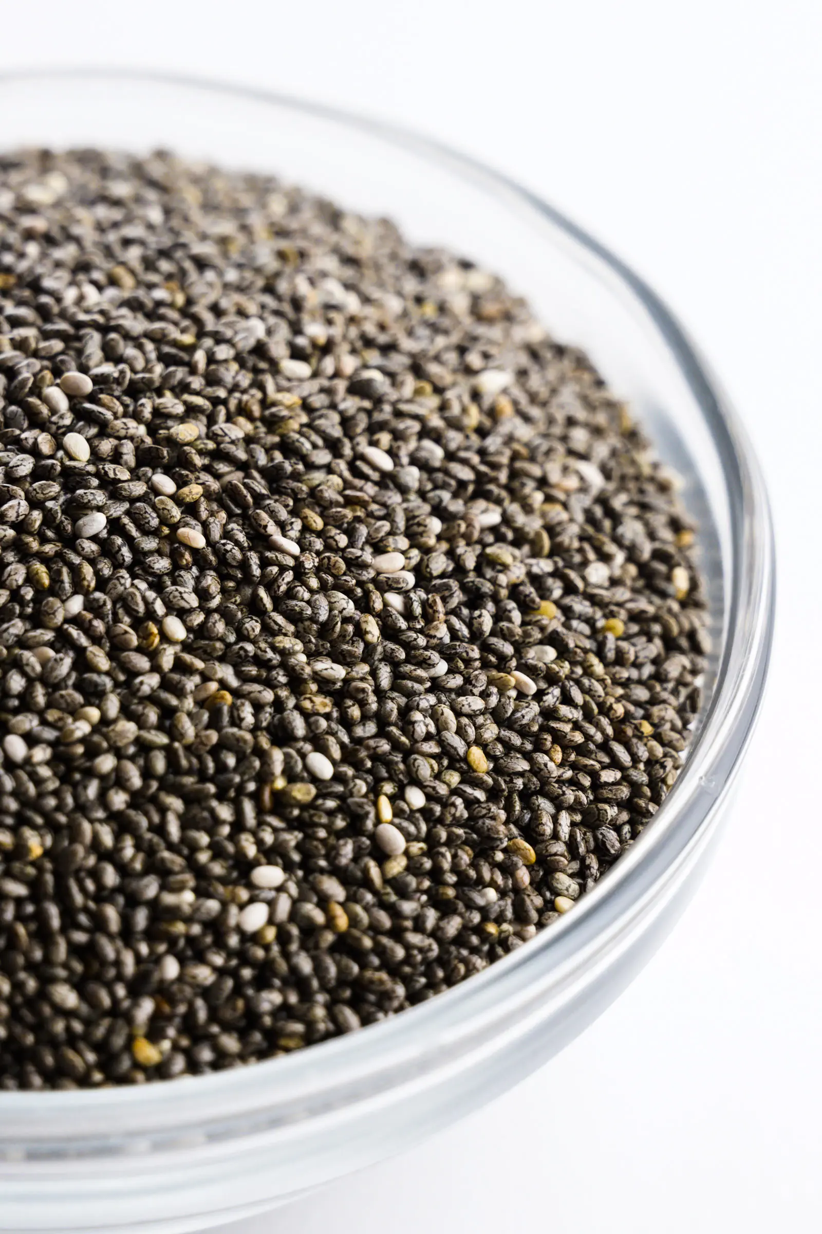 A bowl is full of chia seeds.